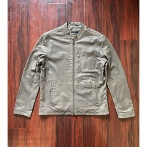John Varvatos 100% Sheep Leather Racer Jacket Gray Men Size M MSRP $698 Preowned